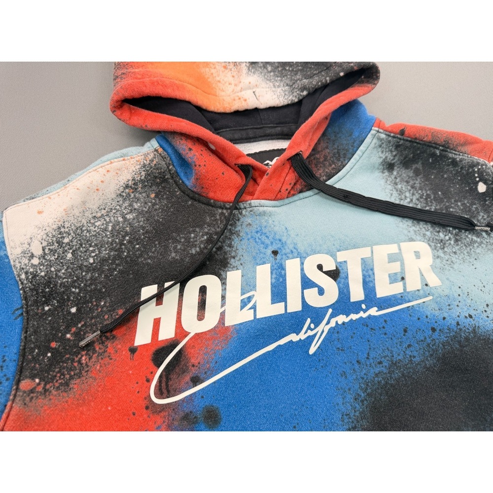 Hollister Mens Medium Multi-Color Paint Splatter Logo Pullover Hoodie Sweatshirt - Picture 2 of 5
